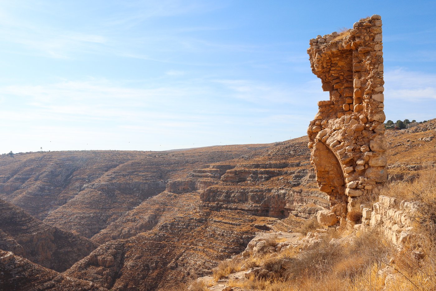 Stone ruin overlooking a Judean valley