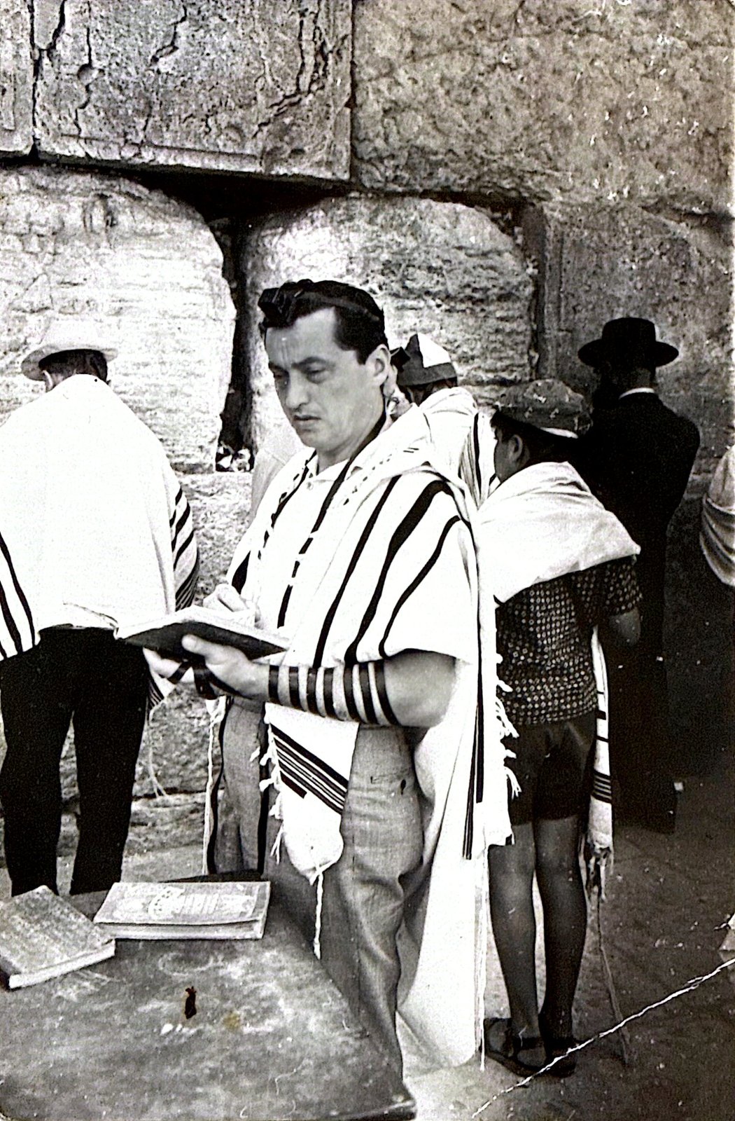 Papa at the Western Wall in tallit and tefillin